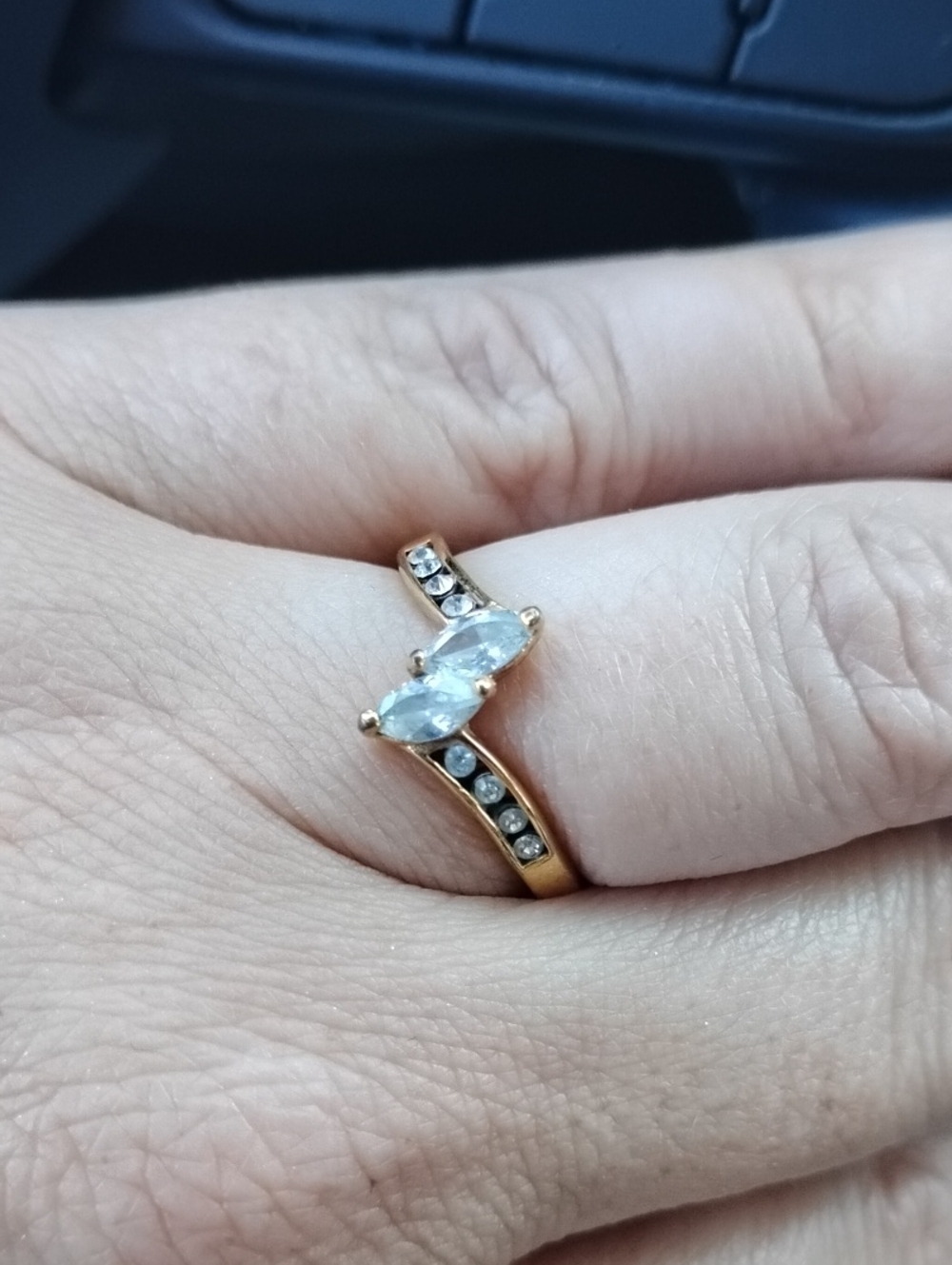 Gold-Tone Marquise Crystal Ring with Pavé Accents Sz 8